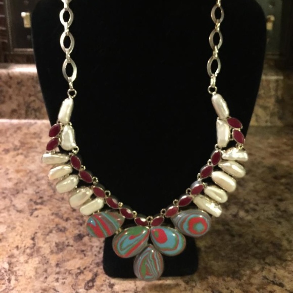 🌹Stunning Multi-Colored Necklace, beautiful faux stones set in Sterling. - Picture 1 of 4
